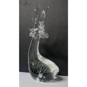 Vintage Clear Art Glass Deer Figure Animal‎ Controlled Bubble Paperweight Decor